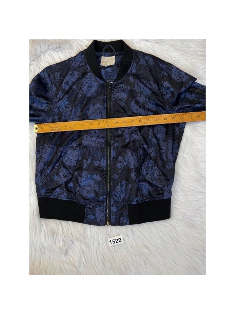 Silence + Noise Womens Bomber Jacket XS Blue Black Abstract Full Zip Pockets - Picture 4 of 6